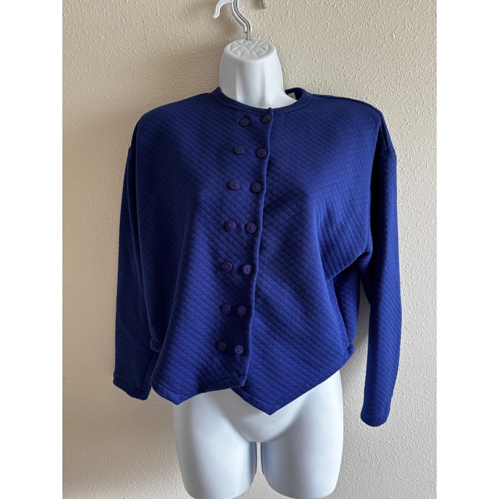 Express Vintage Quilted Jacket Size 1 Royal Blue Double Breasted Cropped 80s 90s